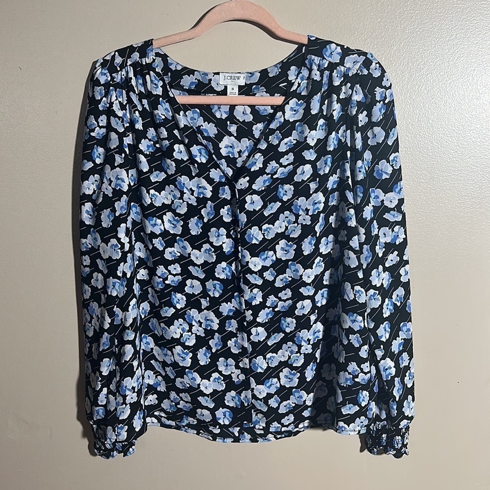 J Crew Floral Smocked Sleeve Button Top | 8